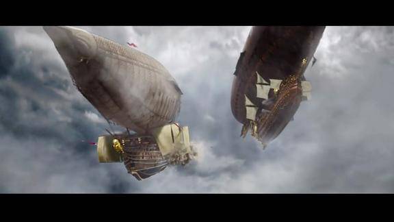 达芬奇设计的图纸飞艇战船被制造出来两只飞船空中大战