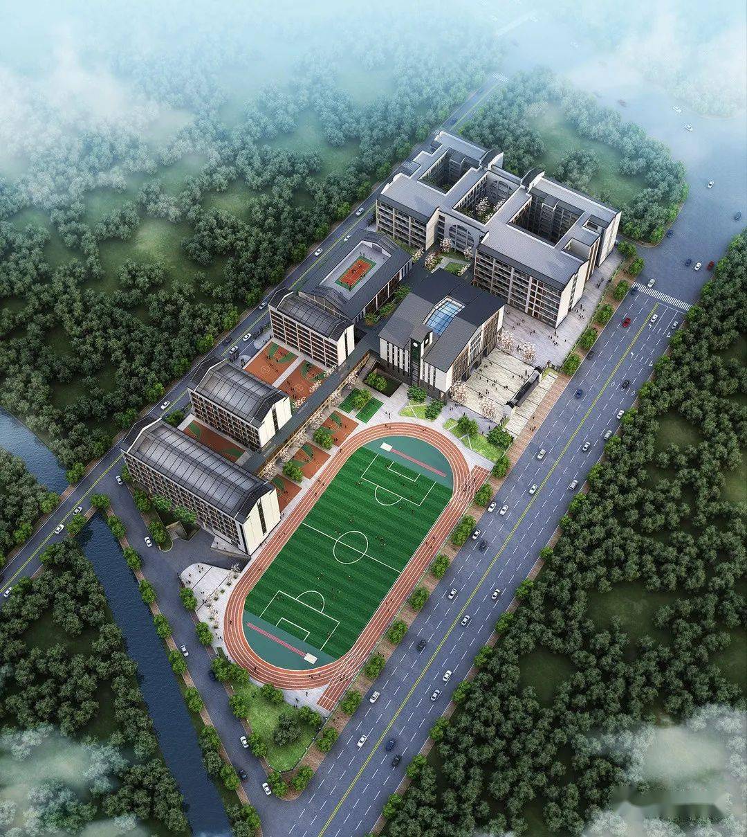 灯湖中学效果图灯湖中学项目位于千灯湖创投小镇夏西良溪工业区,总