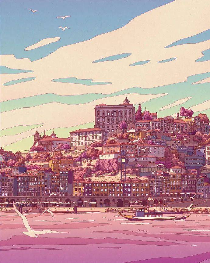粉色插画丨粉色调风景插画作品温柔的配色