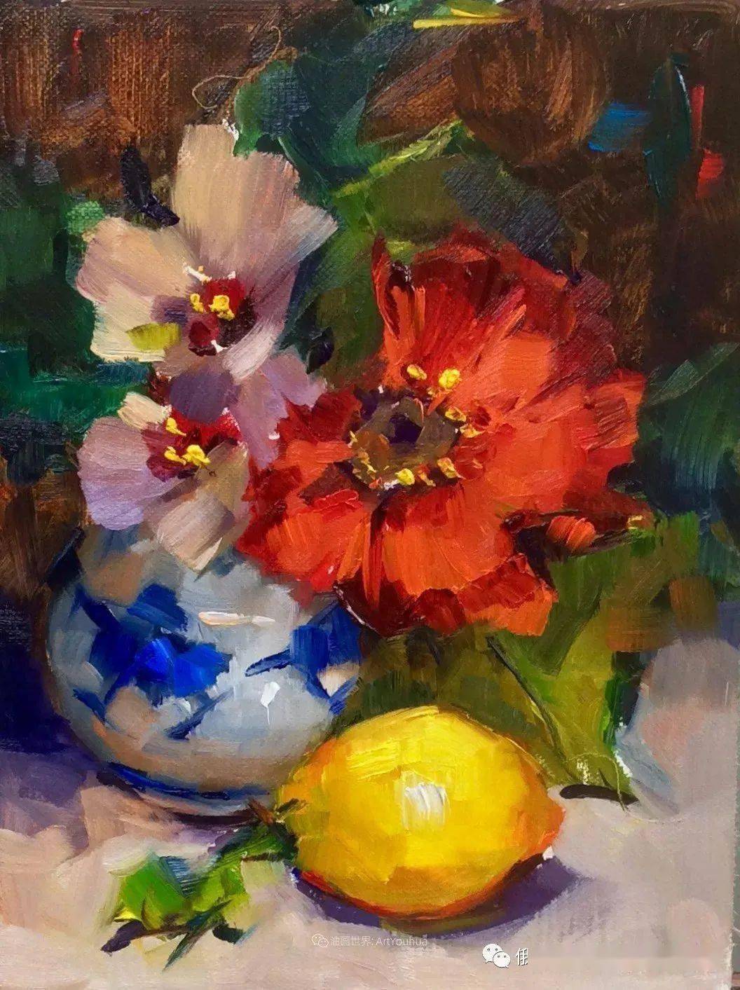 大笔触充满活力色彩的花卉美国女画家劳里莱普科斯卡油画欣赏