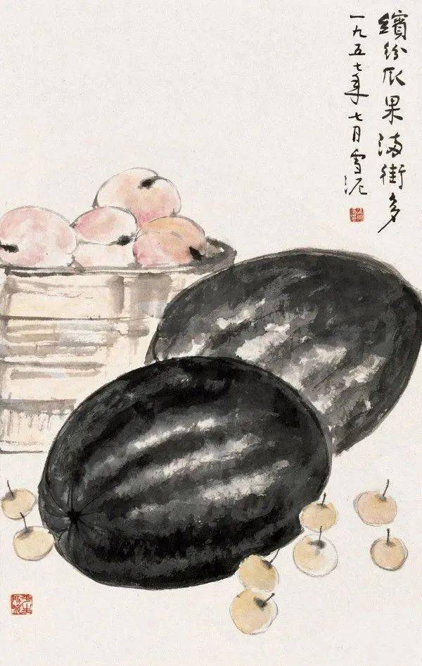 这位前辈画的瓜果淡雅秀逸颇有韵致