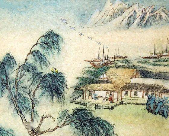 窗含西岭千秋雪,门泊东吴万里船.两个黄鹂鸣翠柳,一行白鹭上青天.