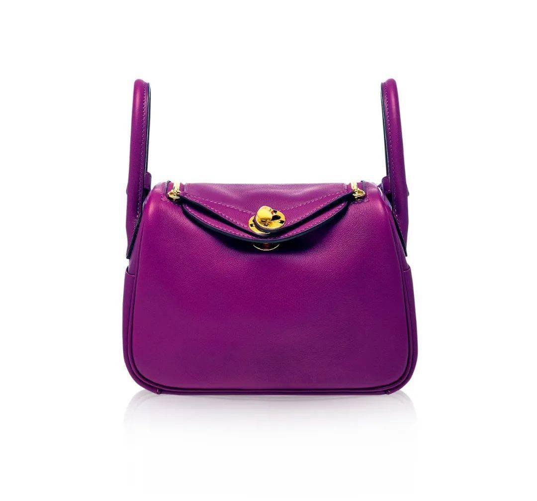 lot 779爱马仕 2020海葵紫色swift牛皮mini lindy包附金色金属配件