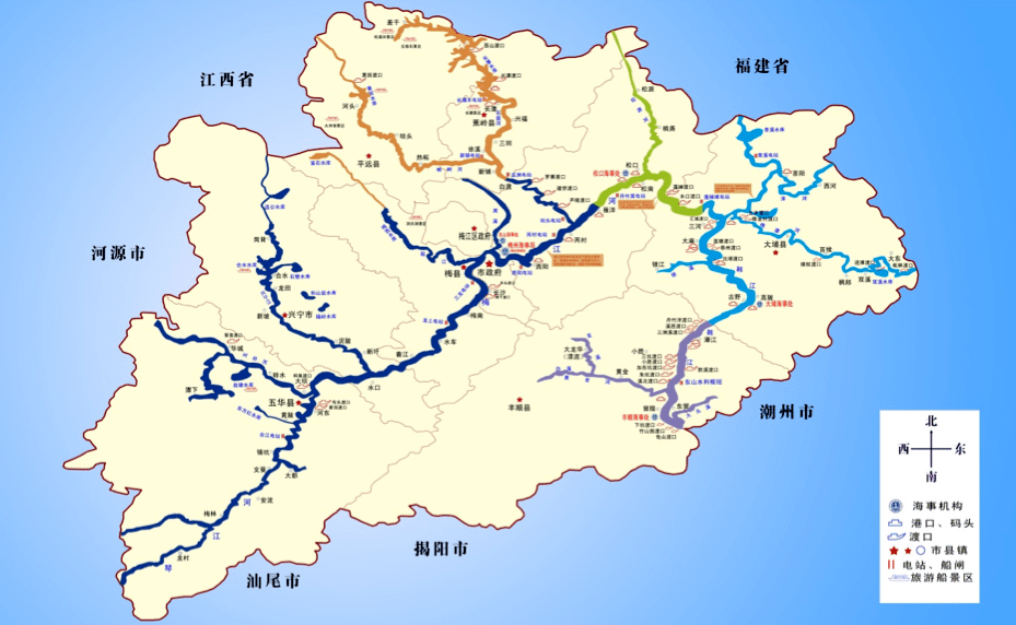 梅州地区搁置检验所涉及的砂石船均分布在梅江,汀江,韩江,以及与它们