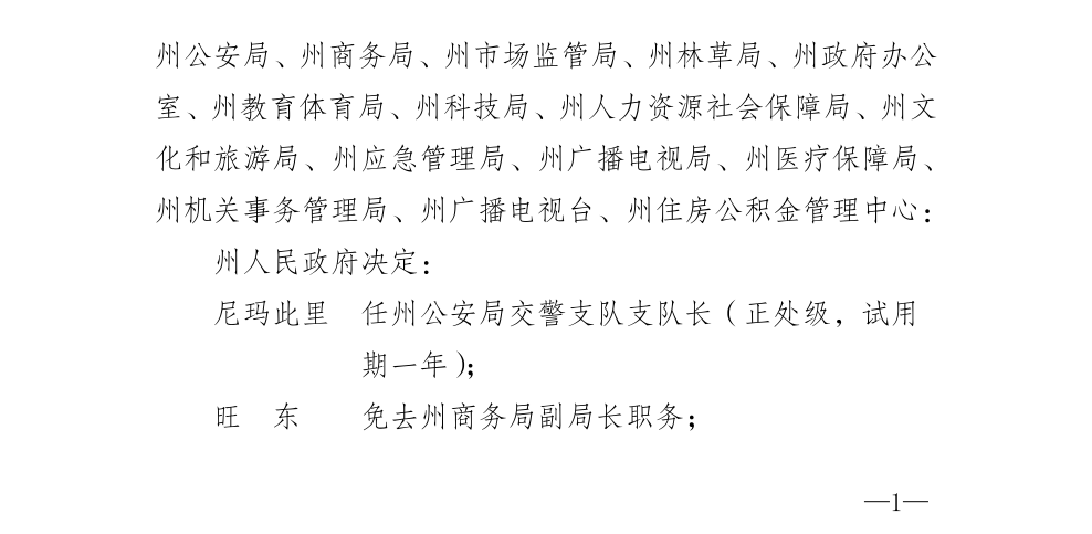 迪庆州人民政府发布一批任免职通知涉及19名干部