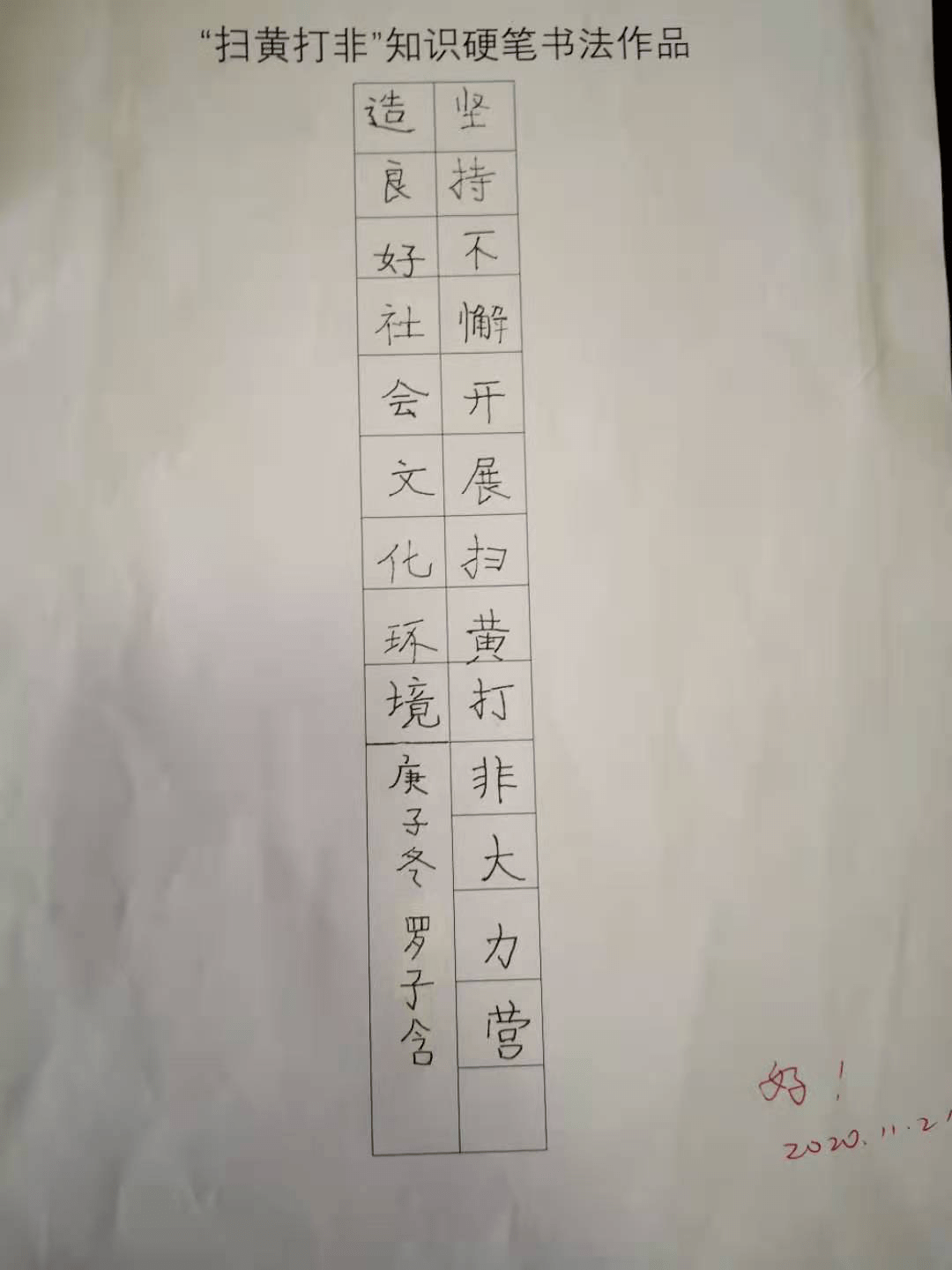 利用周六小课堂时间,组织孩子们体验了一节"特殊"的硬笔书法课