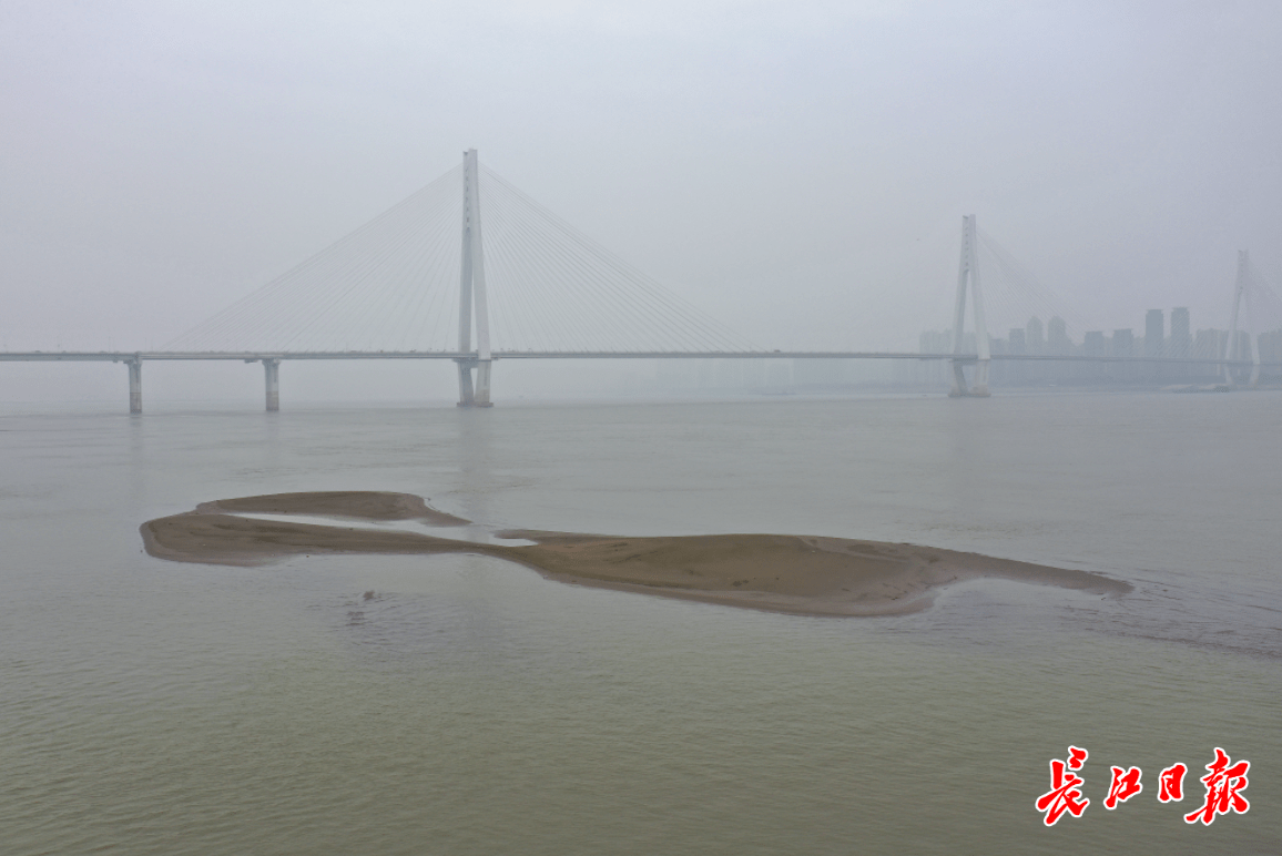 长江武汉段进入低水位二七长江大桥下现沙洲