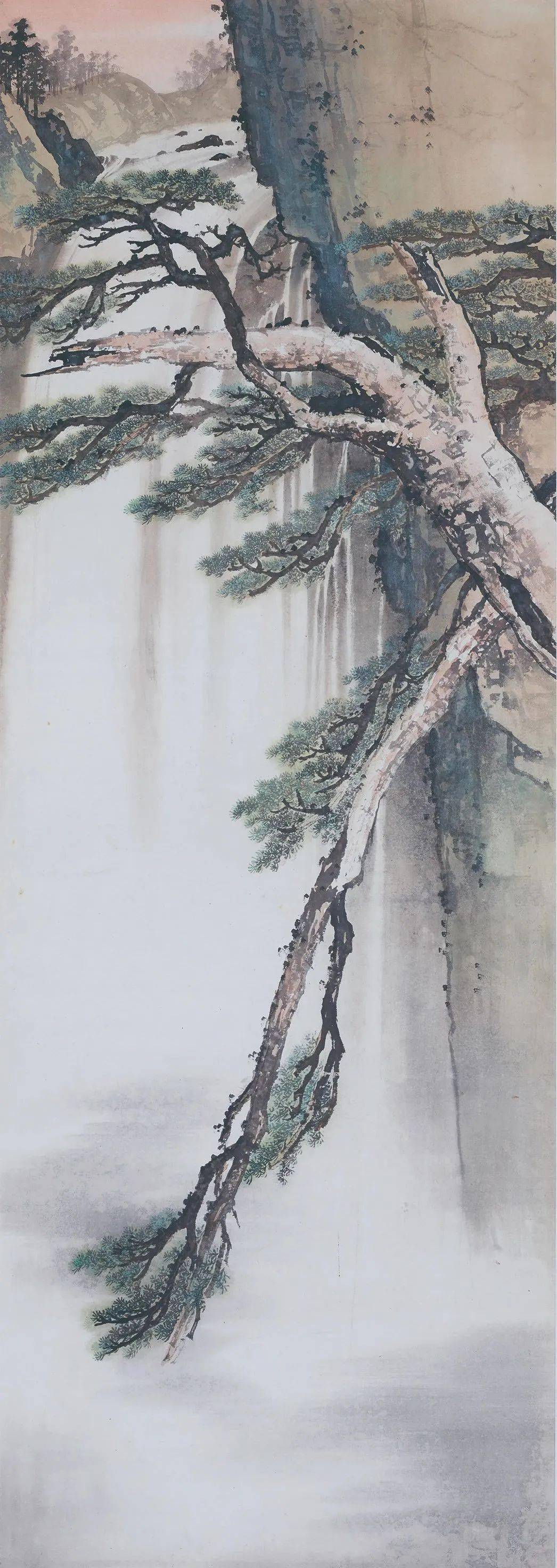 松崖飞瀑创作年份不详纸本设色133×47cm叶永青家属捐赠无款无印赏析