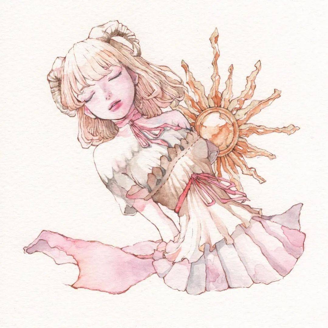 水彩插画意境非常好的水彩动漫少女爱画亦爱人