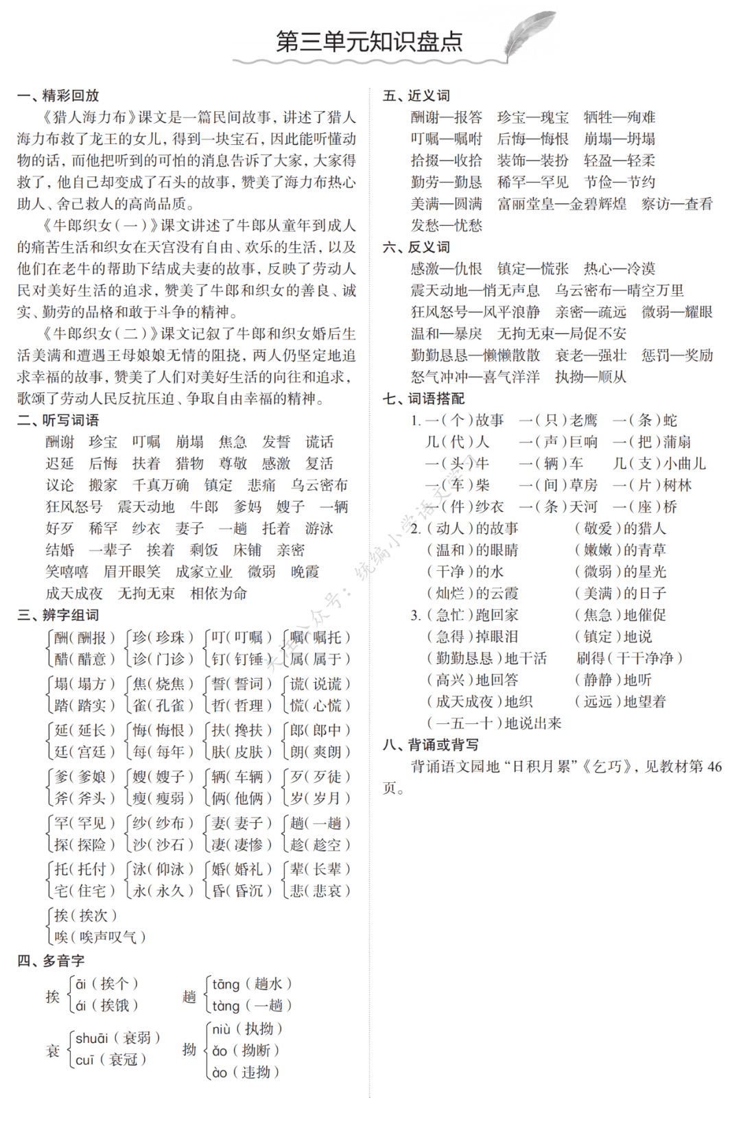 五年级上册期末 知识点【第二版】来源|统编小学语文学习,若有侵权请