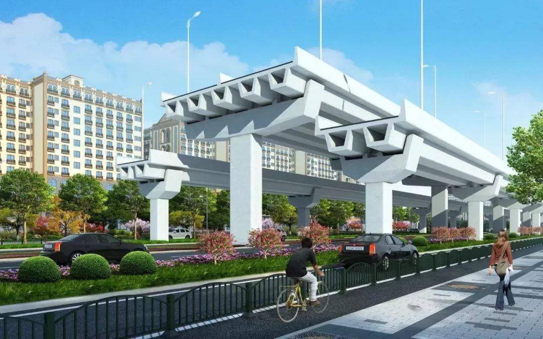 浦星公路跨芦恒路节点改造工程高架断面效果图项目采用装配式施工