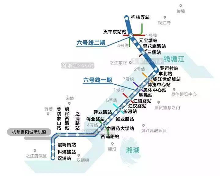 共设11座车站整体分为两期建设的6号线,一期起自支线双浦站,止于萧山