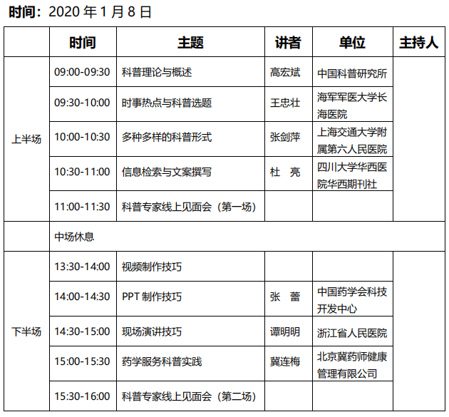 药学服务科普技巧研修班学术会议日程附件1:2020年12月23日中国药学会