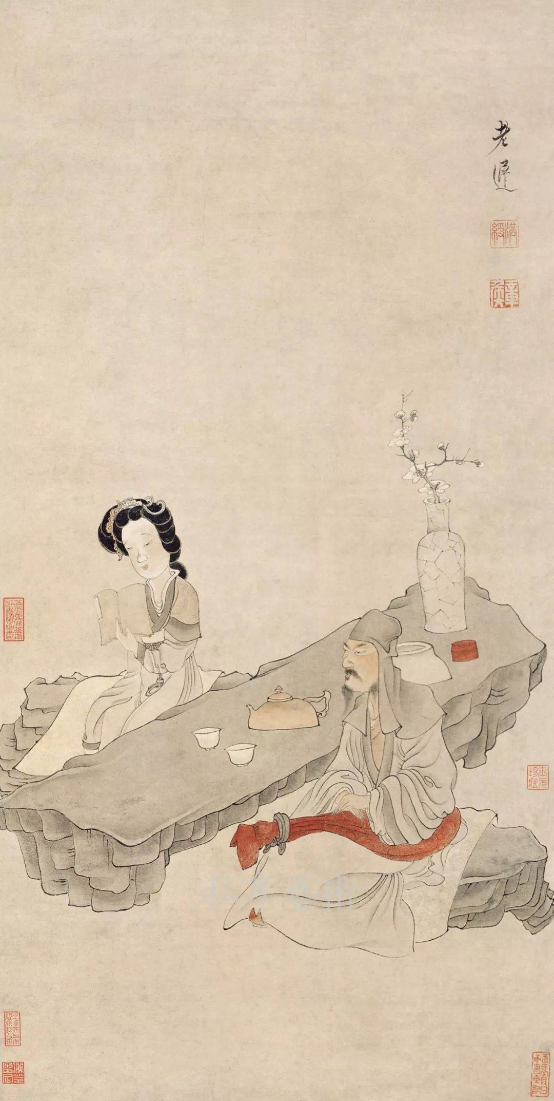 如果说《痛饮读骚图》,侧重展示的是陈老莲的剑气,那么,甲申(1644)明