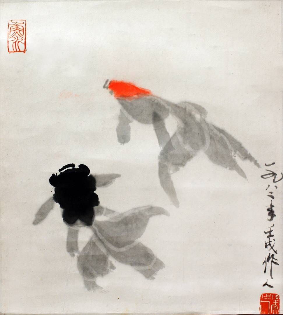 吳作人《如魚得水》設色紙本 鏡心 30×35cm 1982年黃永玉《梅花長年