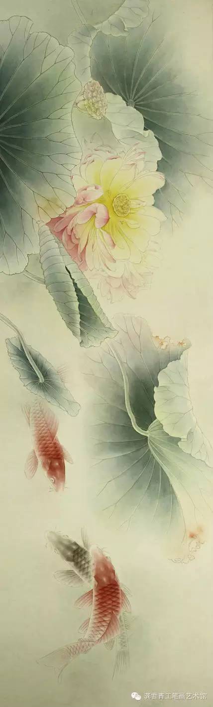 国画教程丨龚雪青工笔画横幅作品连年有余图