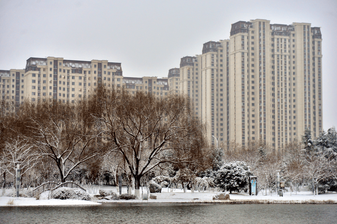 好美打卡雪后的桓台转盘少海红莲湖
