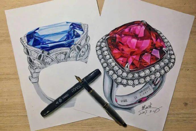 彩铅画入门|马克笔彩铅手绘,宝石戒指