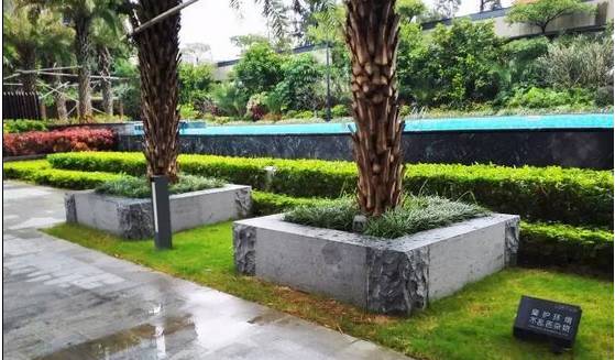 花岗岩树池石简单的就采用4根切角的长条石组成,将树坑包围,也有各种
