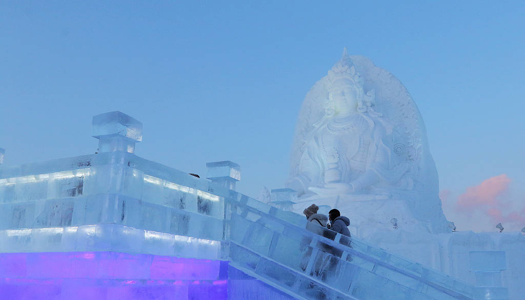 哈尔滨：元旦小长假第一天 冰雪大世界吸引如织游人