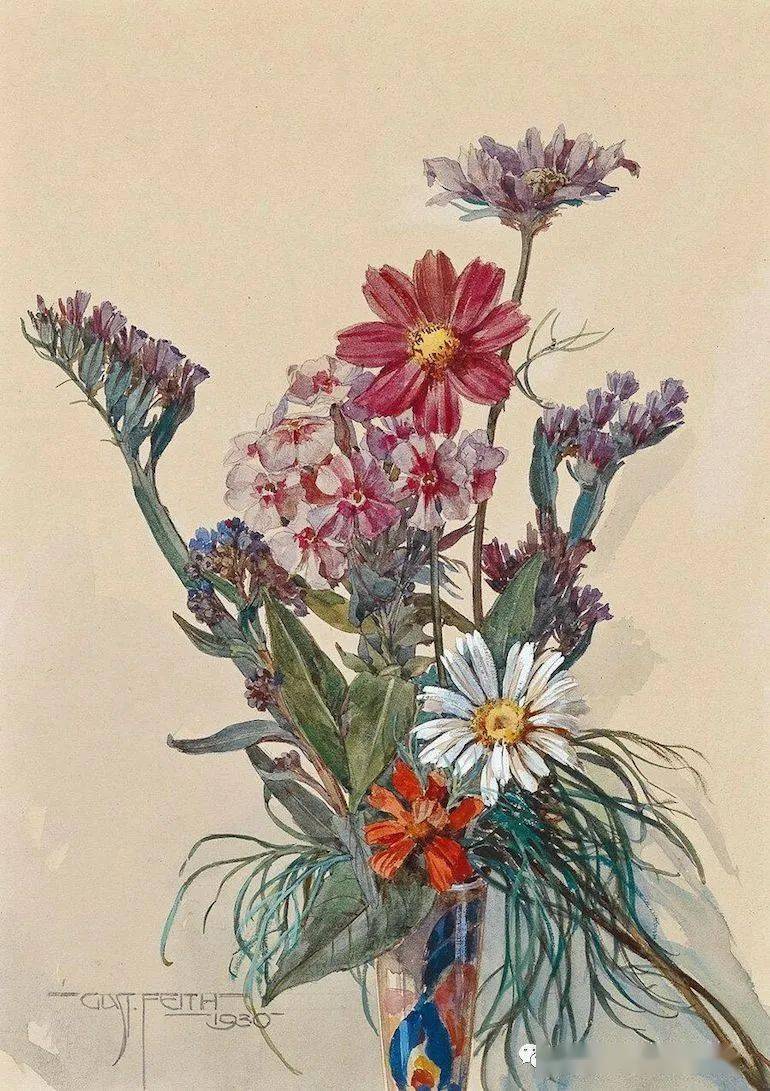 大众艺术网他以其水彩花卉作品而闻名于世奥地利著名水彩花卉画家