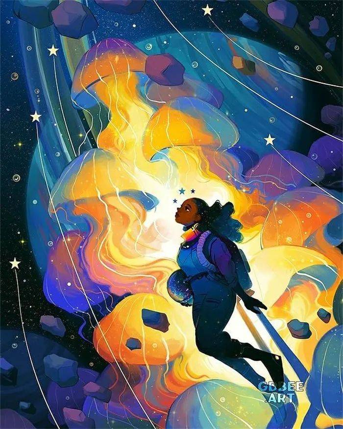 这样的人物场景插画,梦幻且有想象力!