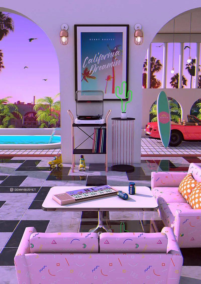 蒸气波风格c4d场景走一波