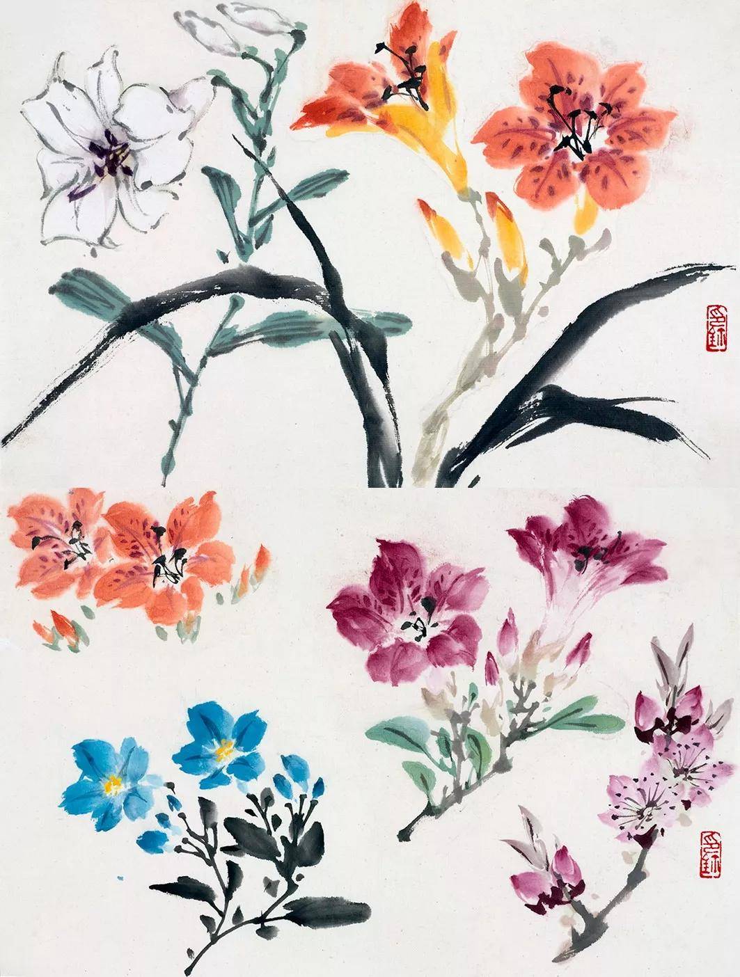 萧朗花卉课徒画稿收藏