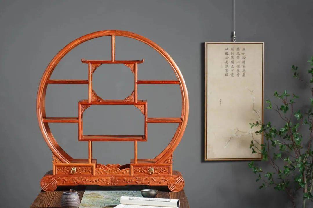 缅甸花梨双抽~圆博古架