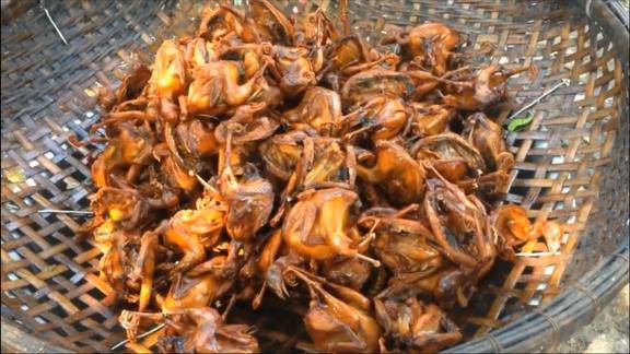 柬埔寨婚宴吃什么油炸100只小鸡和鸽子一样大小很美味