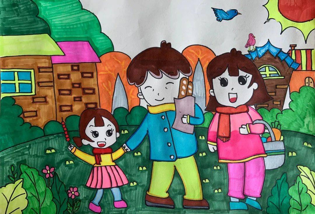 幸福时光儿童画马克笔图片