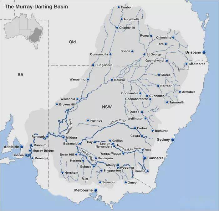 墨累河和达令河是澳大利亚最大的两条主干河,也是澳洲地理上很重要的