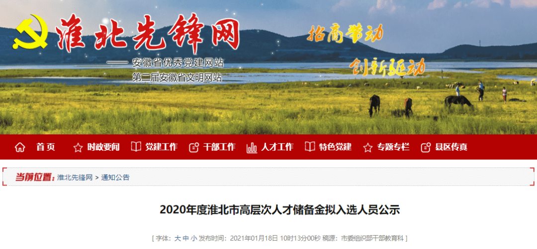 ▽拟入选人员公示2020年度淮北市高层次人才储备金淮北先锋网发出