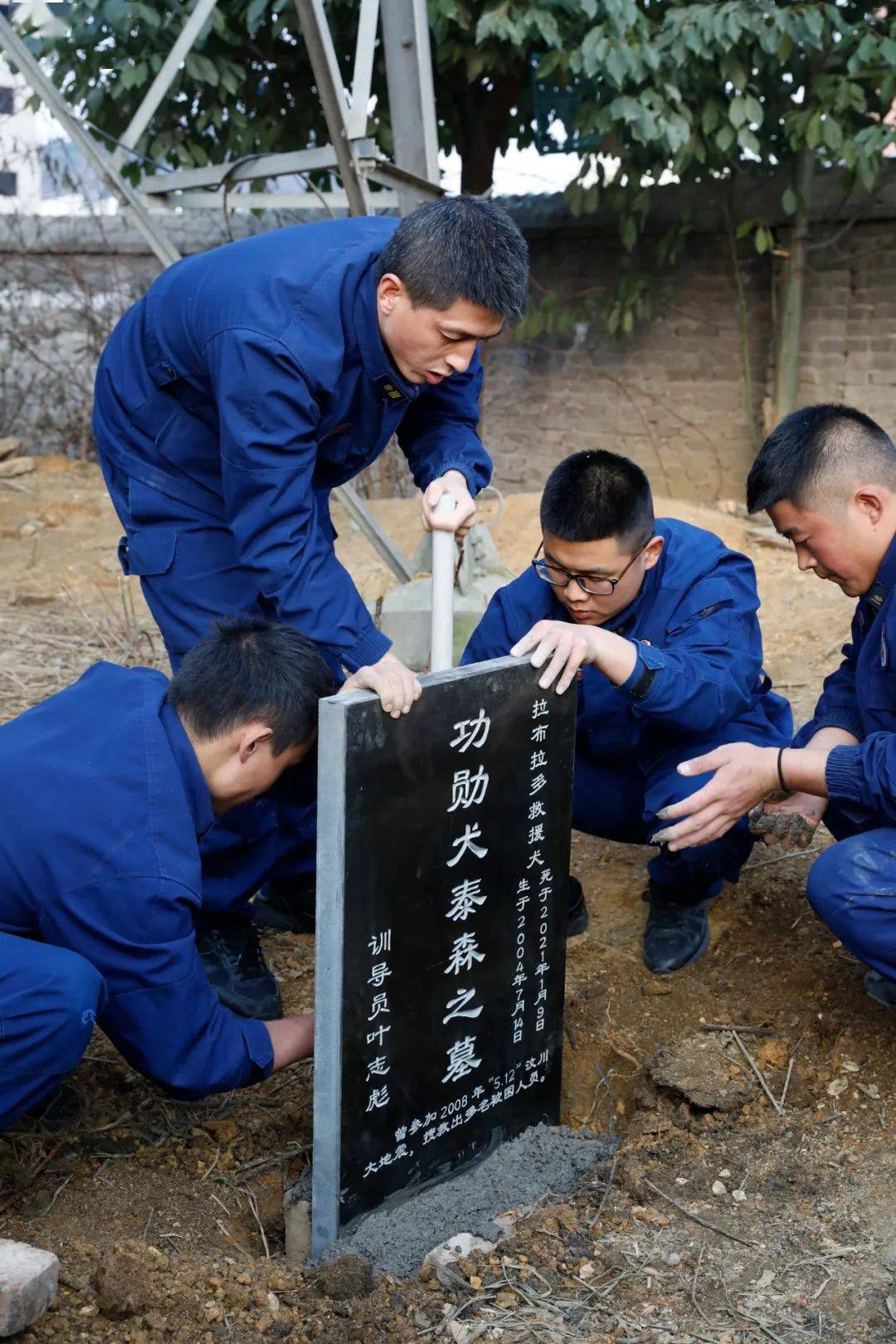 毕节消防为功勋犬泰森立纪念碑