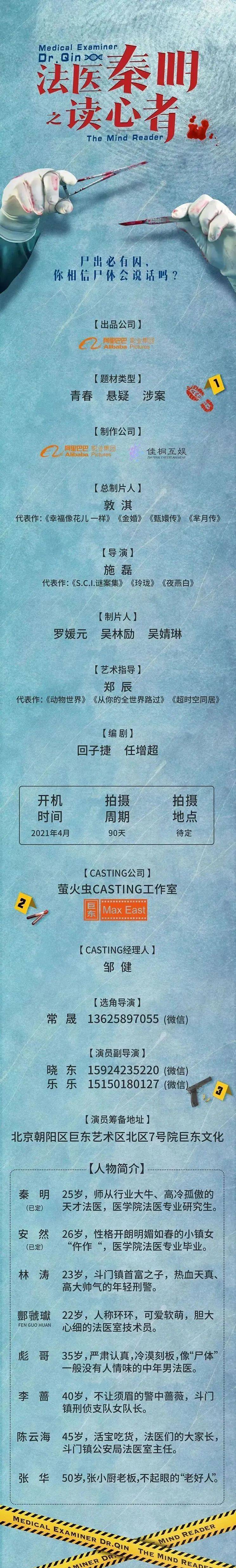组讯日报｜剧集《法医秦明之读心者》，电影《白狐捕快》、《摩登大时代》等