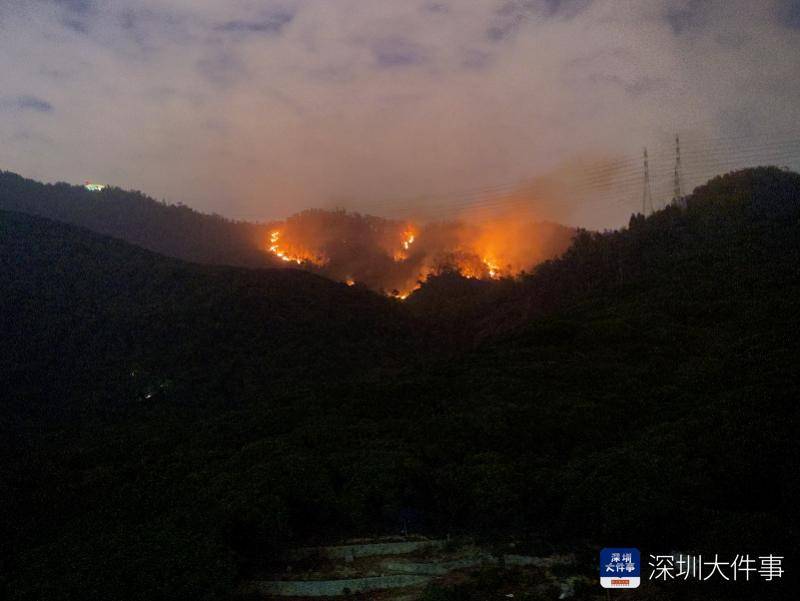 22時15分許,記者在起火山體附近的荔山工業園宿舍