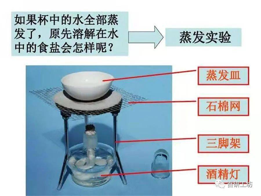 分组实验:用加热的办法让水分蒸发减少,观察蒸发皿里食盐与水的变化