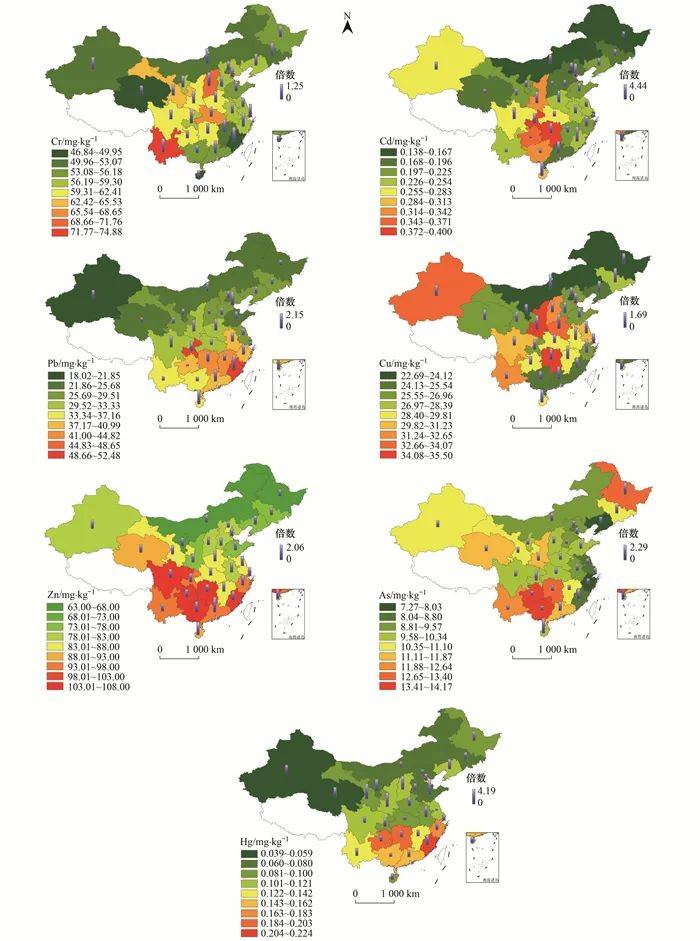 中國農田土壤重金屬空間分佈特徵及汙染評價