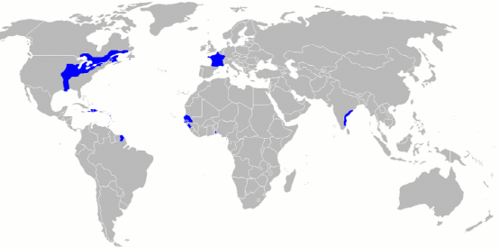 18世紀中期的法蘭西殖民帝國版圖
