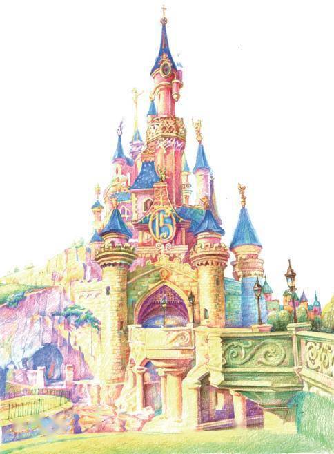 城堡彩铅画迪士尼图片