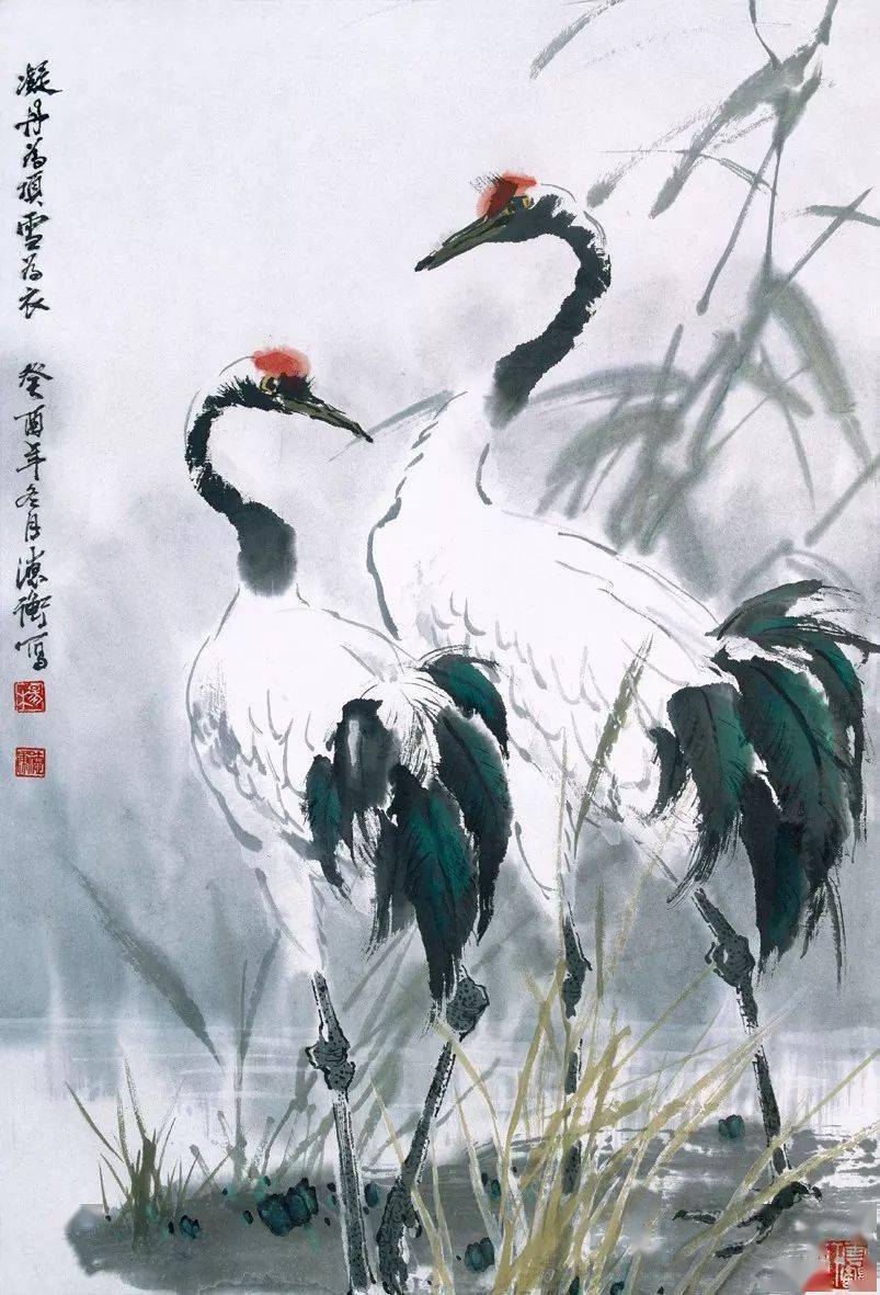 杨德衡的作品涉及题材广泛,擅长工笔重彩,兼长没骨,小写意,尤精绘鹤