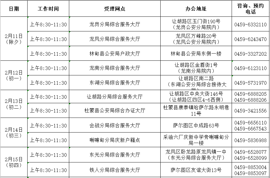 市公安局这份春节值班表请收好!涉及办理户政,交管,出入境业务