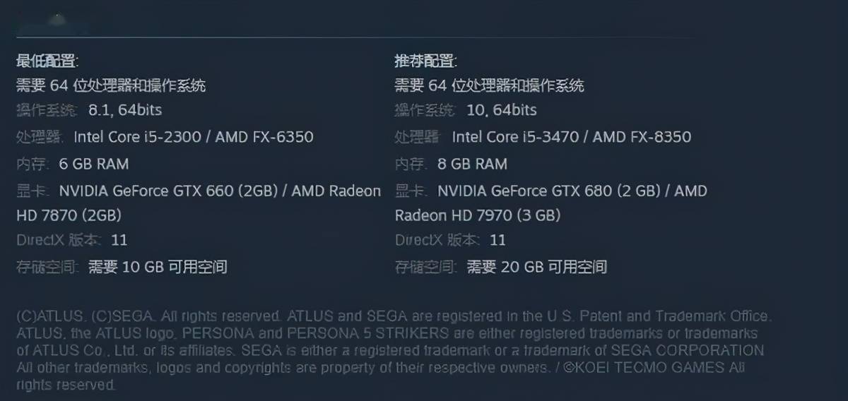 pc版女神异闻录5s配置需求公布推荐i5gtx680