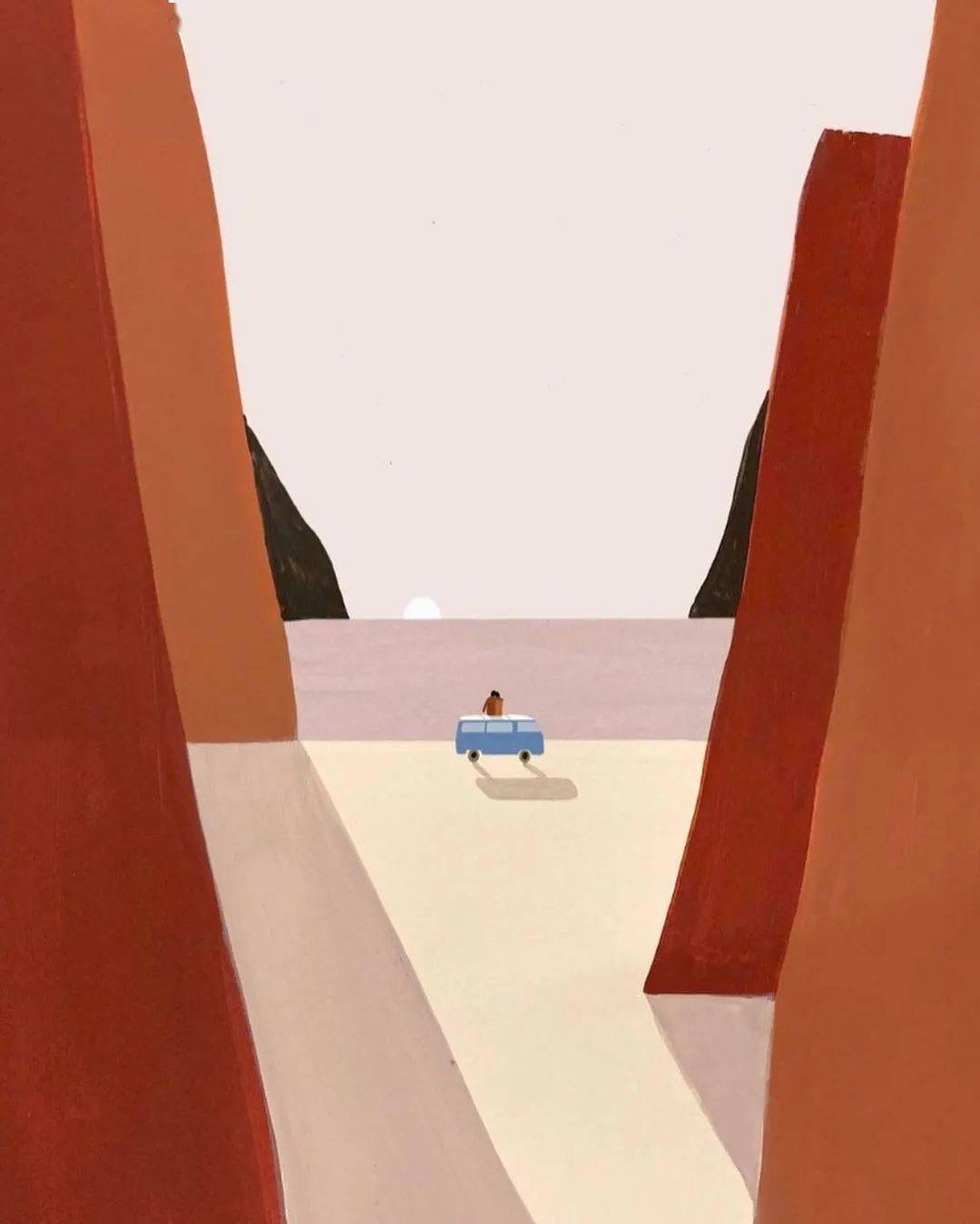 海滩上的插画师极简风格爱了