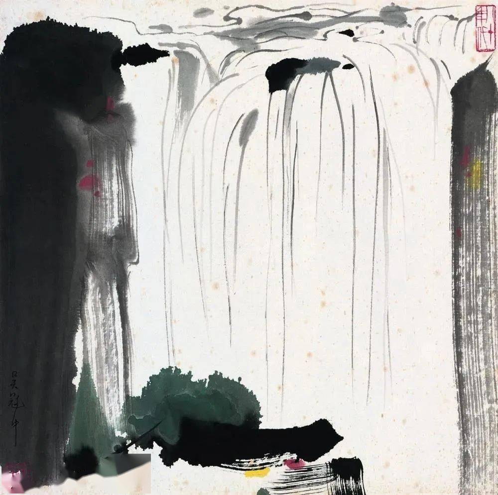吴冠中 飞流直下吴冠中:"我国传统山水画几乎每幅中都有瀑布,瀑布奔泻