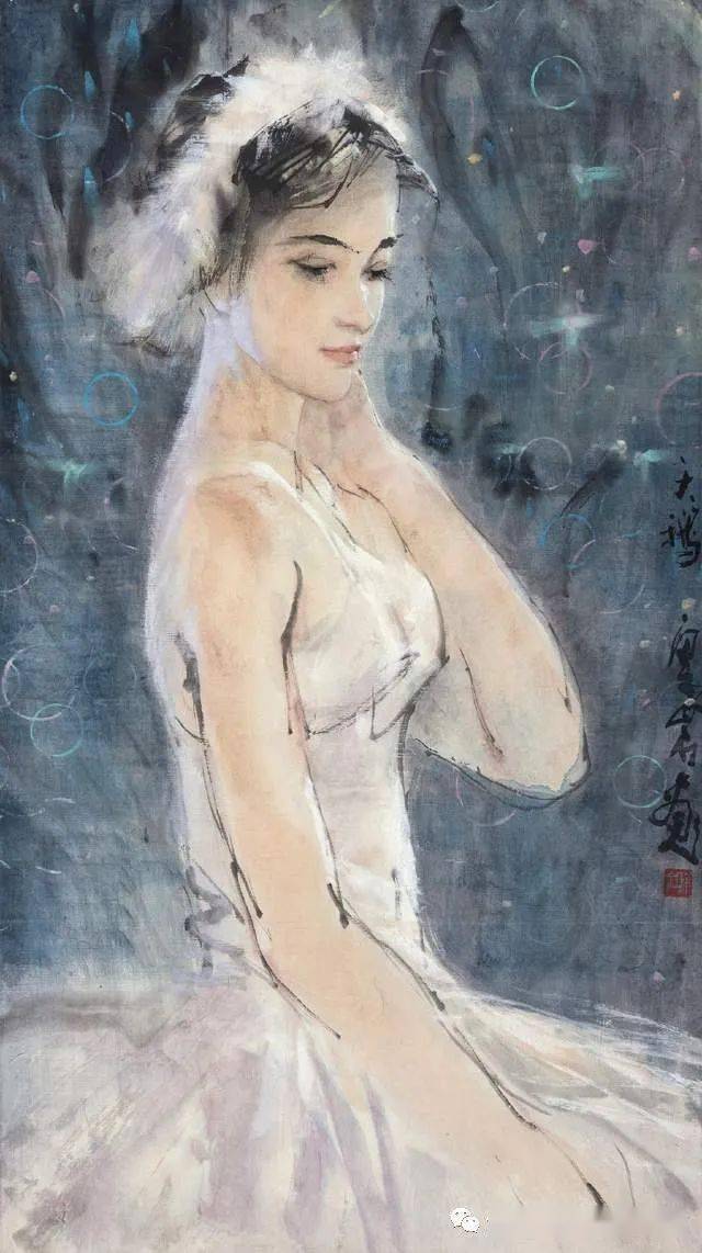 中国水墨人物画的领军人物梁岩水墨美女作品欣赏
