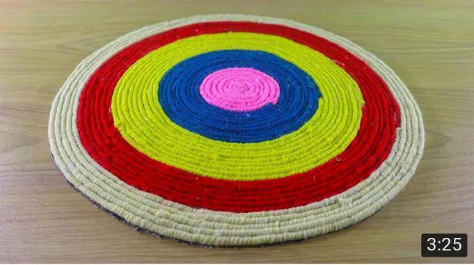 旧麻绳用毛线包装后巧编美观喜庆的门垫手残党都可以尝试