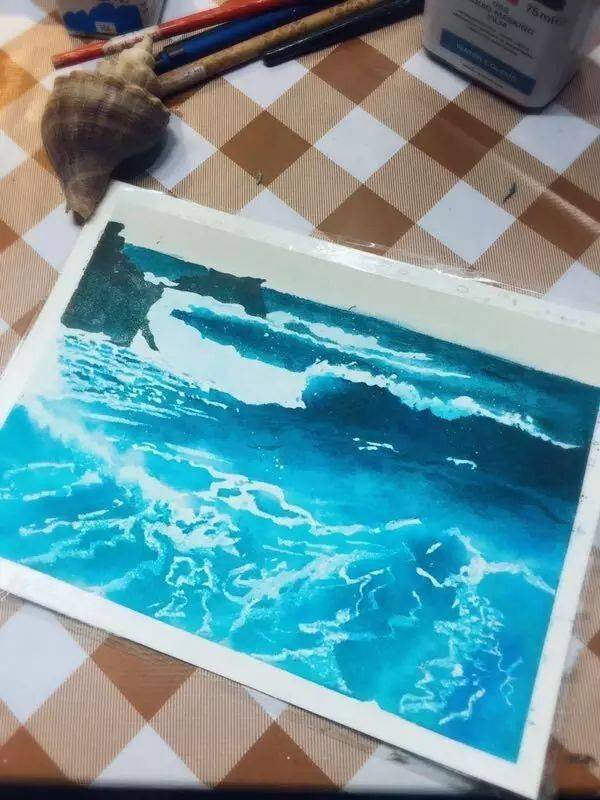水彩手绘,海浪的步骤图赏析_绘图