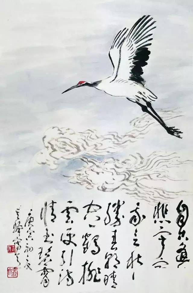 这位老教授画鹤灵鹤双翅不染泥