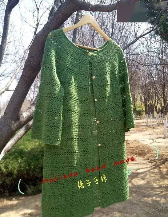 ▏编织●春风微暖 从上往下钩女士钩针长款圆肩开衫